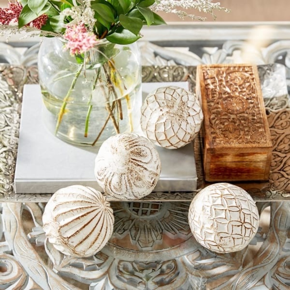 ***SOLD*** White Dolomite Coastal Orbs & Vase Filler (Set of 4)